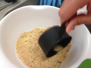 Make sure to smooth out any clumps in the almond/seasoning mixture.