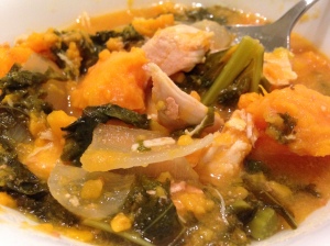 Piping hot bowl of chicken and kale stew. YUM. 